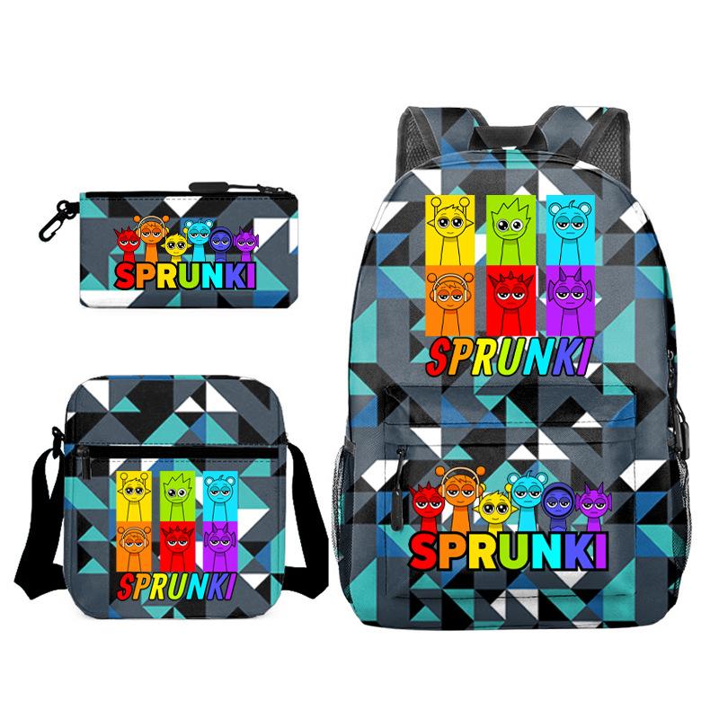 New Game Merchandise Primary School Bag Rhythm Box Sprunki Cartoon Starry Sky Backpack 3-piece Set L