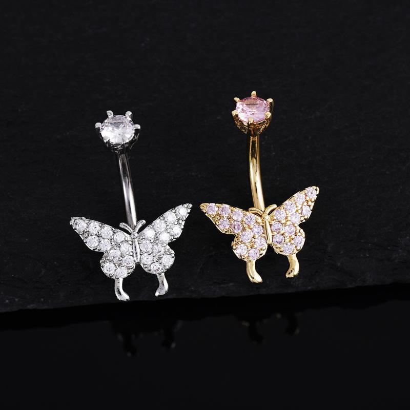 Butterfly Zircon Belly Button Rings Y2K Girls Piercing Navel Nail Body Jewelry For Women Fashion Body Piercing Jewelry Gift