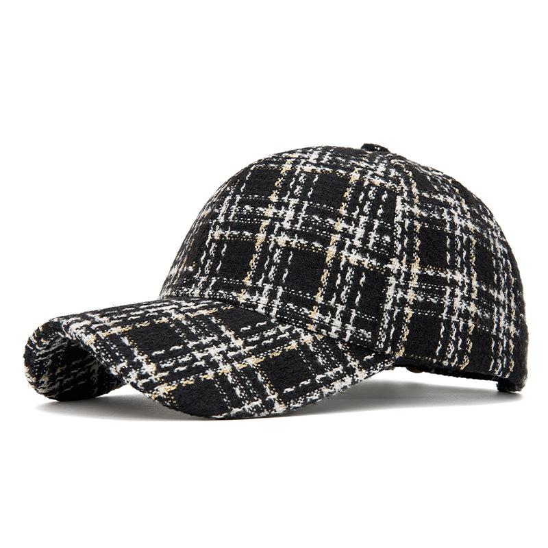 Retro Small Fragrant Plaid Baseball Cap Women's Autumn and Winter Thickened Warm Cap Versatile Face Small Outdoor Visor