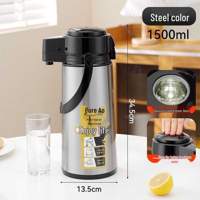 

Stainless Steel Pneumatic Thermos: Press-Type Hot Water Bottle for Card and Chess Room