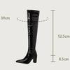 Bottes hautes sexy au-dessus du genou pour femmes, bout pointu, fermeture éclair, talon carré, talon haut, chaussures pour dames, automne hiver, bottes chunky, grande taille