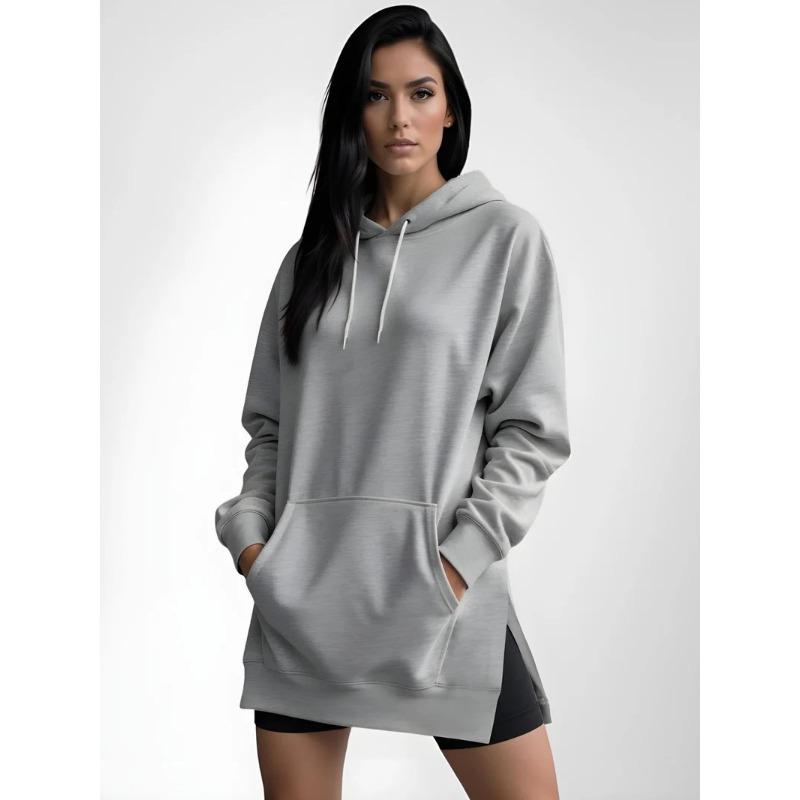 JKASHDK Женская мода повседневные однотонные толстовки с капюшоном и длинным рукавом с принтом L светло-серый 1890₽