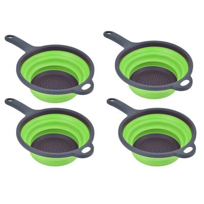 4PCS Collapsible Colander Strainer Round with Handle Hanging Hole for Pasta Vegetables FruitsGreen