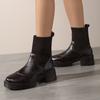 Popular Women's Winter Mid - Calf Slim - fit Fleece - lined Boots, Elastic Sock Boots, Chunky - heel Fashion Boots