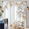 2pcs Elegant White Floral Print Sheer Polyester Curtains with Gold Accents & Rod Pocket  for Bedroom   Living Room   Kitchen & More