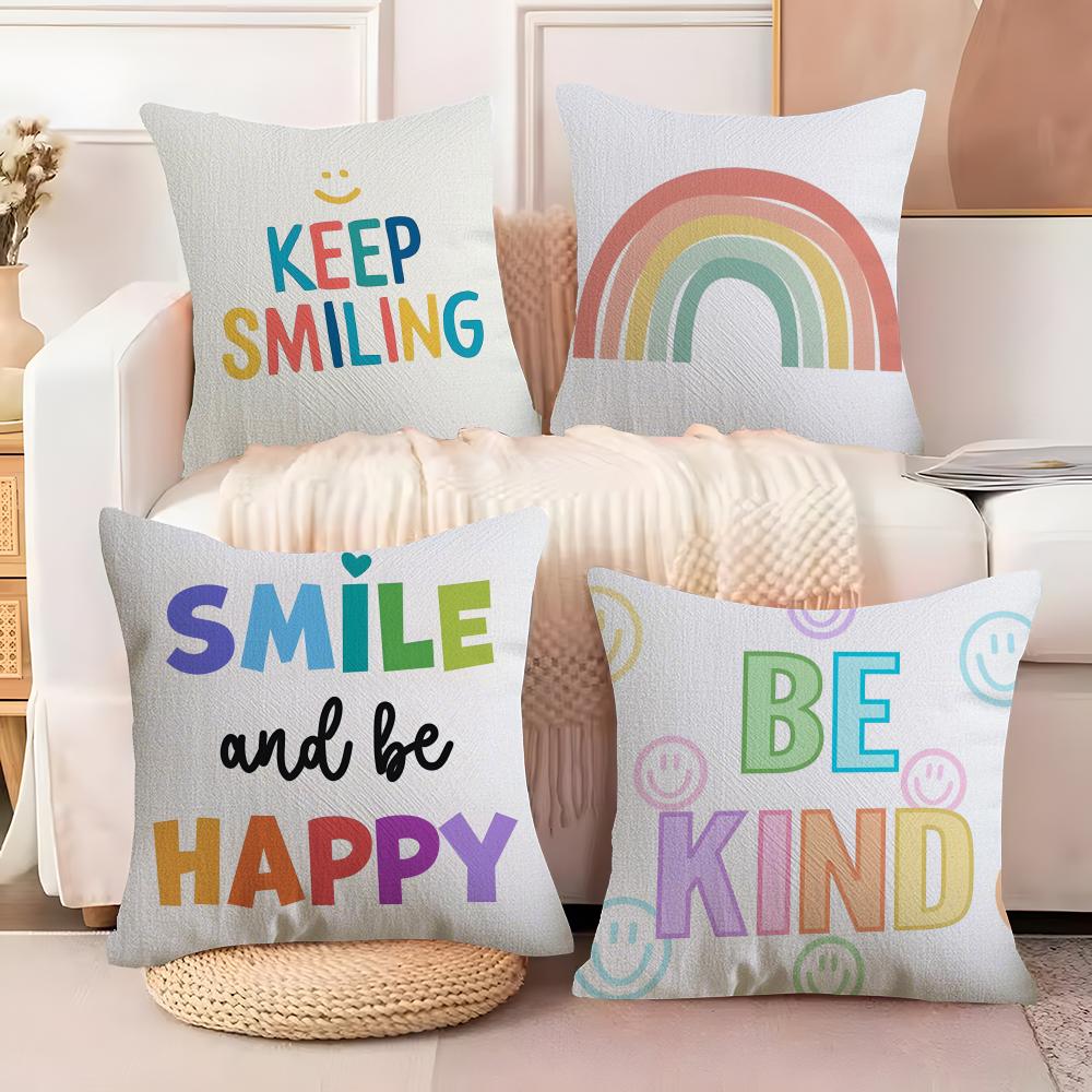 Cartoon Rainbow Sun Cushion Cover Soft Plush Fabric DoubleSided Printed Sofa Cushion Cover for All Seasons Home Decor Gift