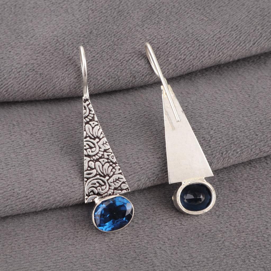 Natürlicher London Blue Topas Edelstein 925 Sterlingsilber Schmuck Ohrringe 1,9" EE-165-8