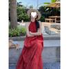 New Chinese Retro National Style Jacquard Red Neck Dress Women's Summer Seaside Vacation Temperament Big Pendulum Long Skirt