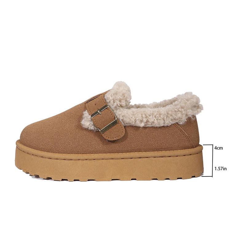 

Winter Women s Boots Fashion Belt Buckle Thick Sole Ankle Boots Retro Brown Platform Cotton Shoes Plush Warm Non-slip Snow Boots 43 коричневий