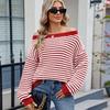 Elegant European One-Shoulder Striped Knit Sweater for Women