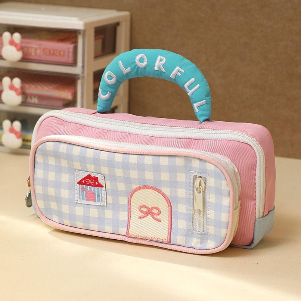 Large Capacity Dopamine House Pencil Bag Embroidered Pen Pencil Case Stationery Storage Bag  School