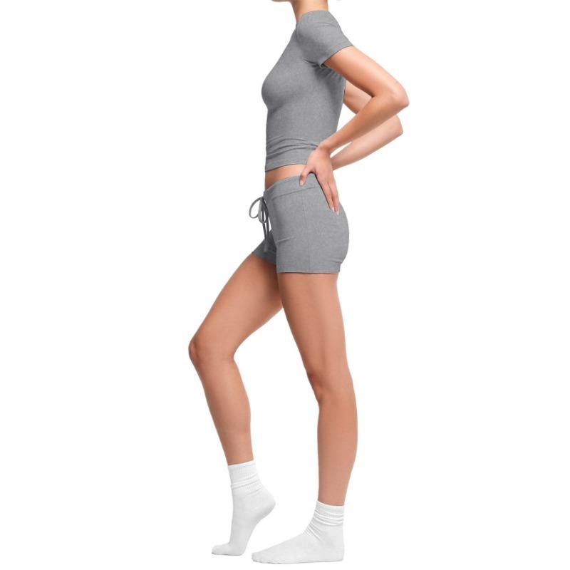 Women Solid Short Sleeve Round Neck T Shirt And Shorts Casual Two Piece Set