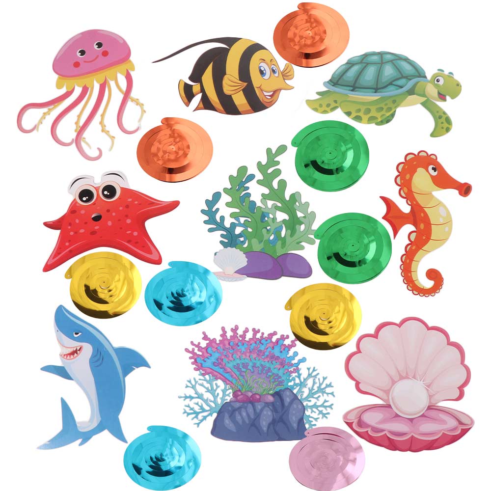 Colorful Hawaiian Spiral Ornaments Fish Octopus Summer Theme Pendant  Nautical Party