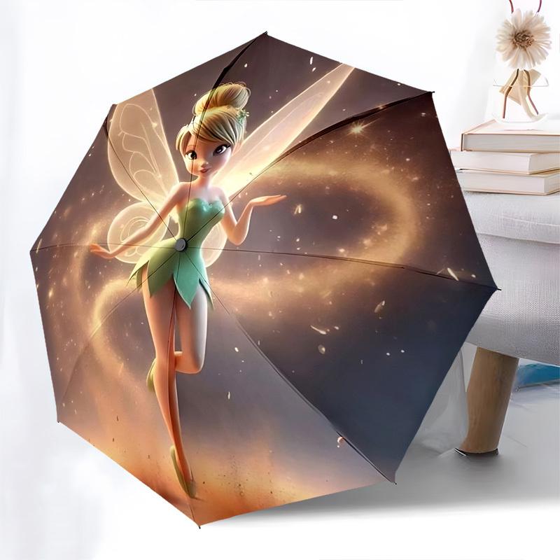 Tinker Bell, Sparkles Themed Automatic Opening and Closing Umbrella, Brightly Colored 8-rib Portable Umbrella, Suitable for Men and Women, A Perfect G