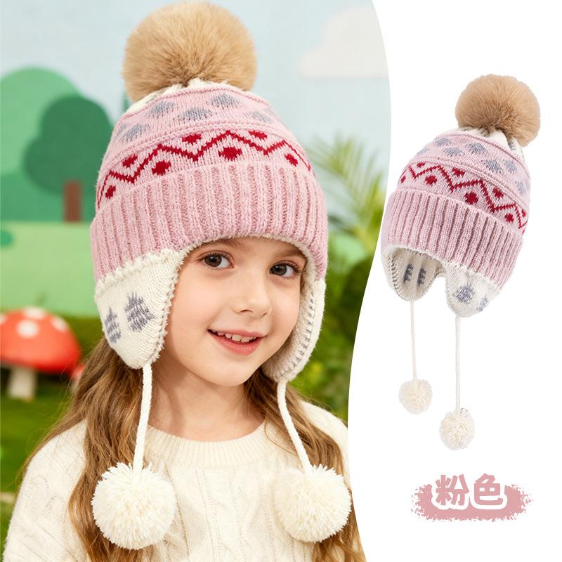 Autumn and Winter Children's Knitted Hats Boys and Girls Winter Wool Ear Caps Warm Casual Cold Wool Caps