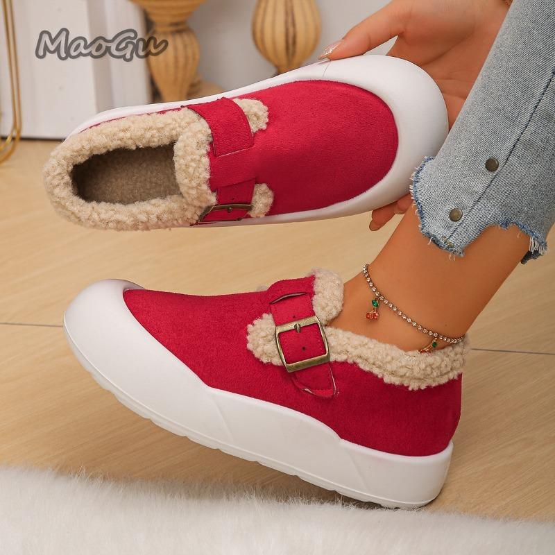 Fashion Winter Short Plush Warm Shoes Slip on Comfortable Mid Heel Pumps Lady Casual Sneakers Daily Wear Size36-43 Zapatillas De Deporte