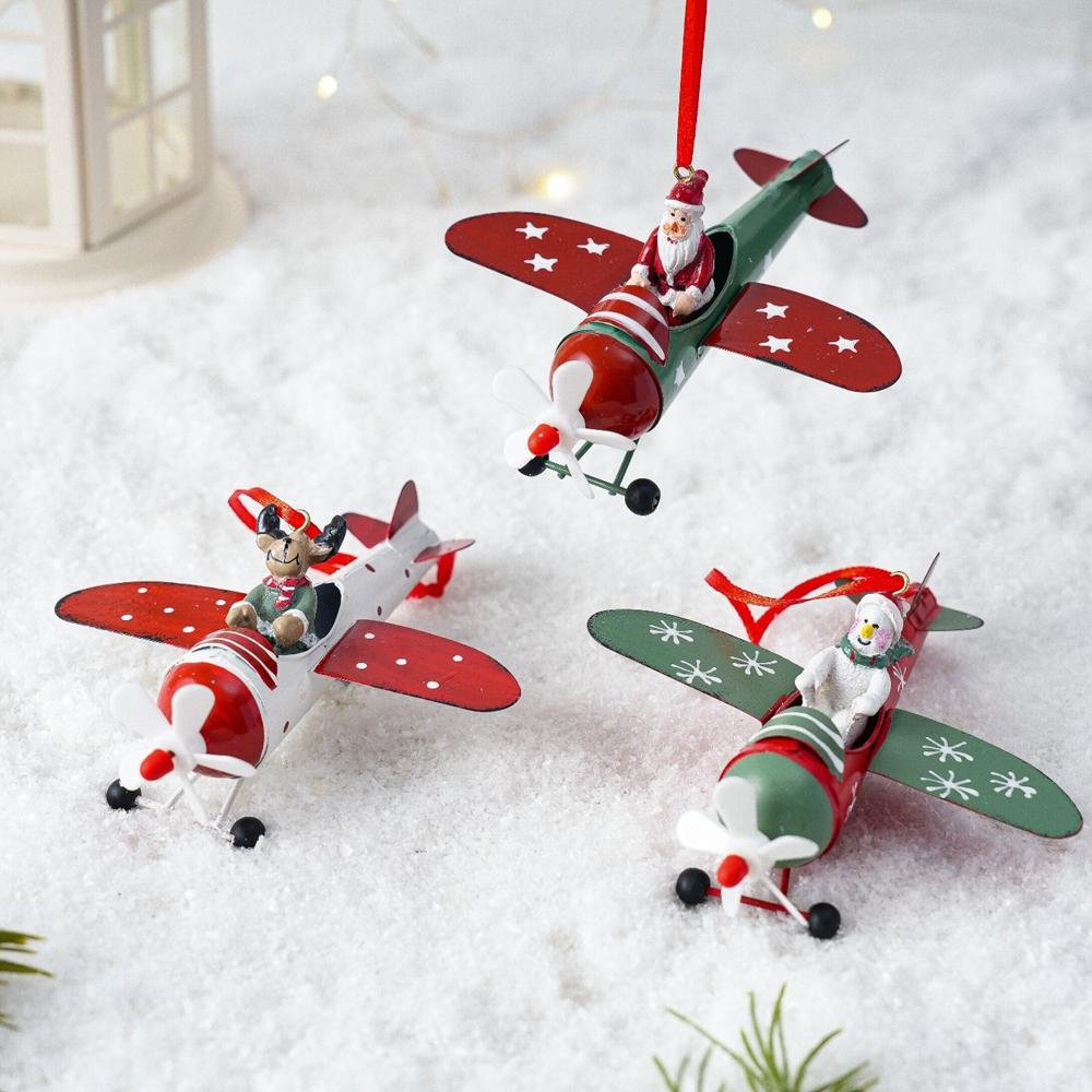 Retro Iron Christmas Pendant Antique Style Santa Claus Airplane Mailbox Santa Claus Christmas Tree Hanging Party Decor