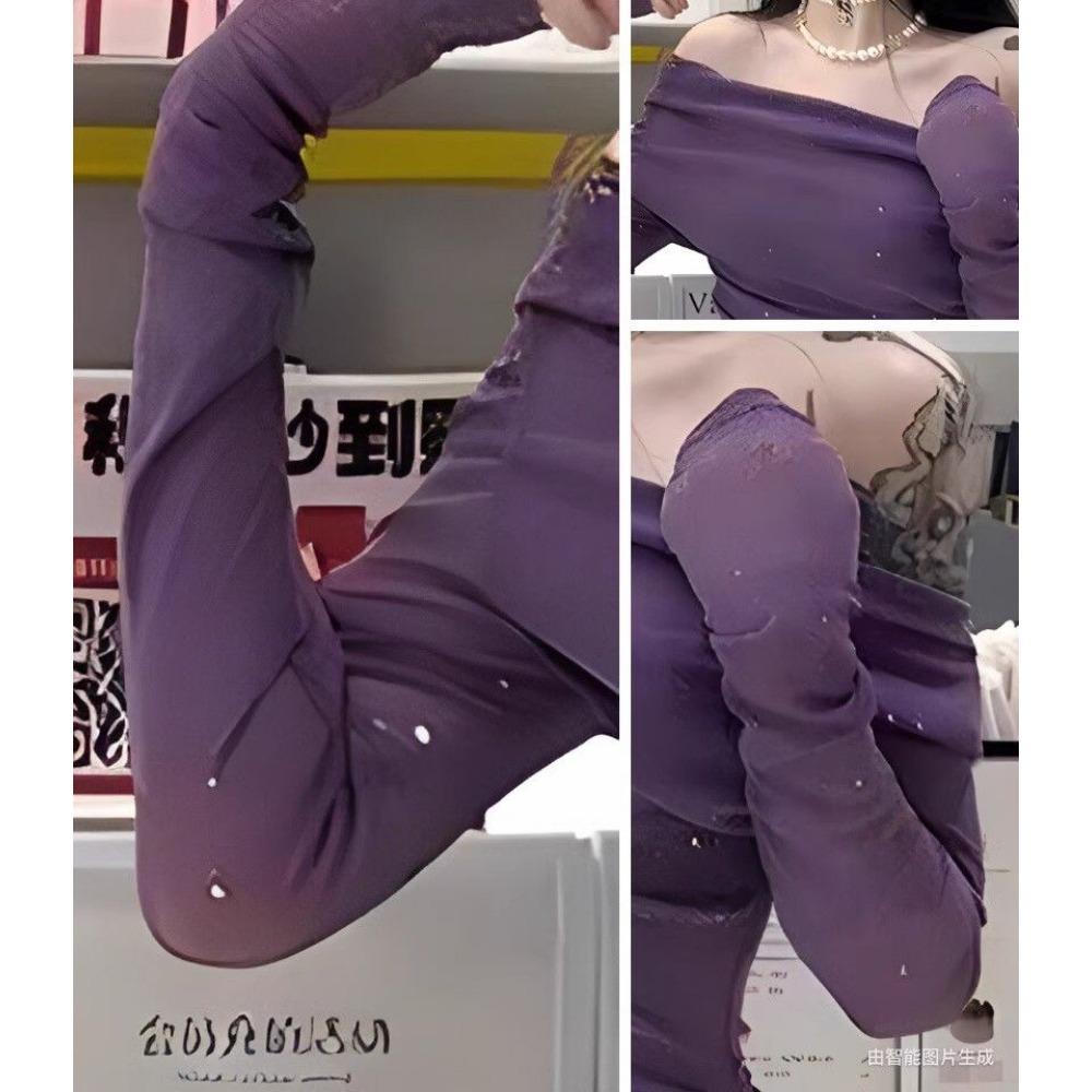 Purple Sparkling Pure Lust Style New Temperament Dress One-line Slanted Shoulder Long Sleeve Waist Slim Fit Hip Skirt for Women