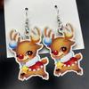 Retro Christmas Reindeer Wood Earrings - Long Festive Design