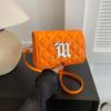 Pu Small Square Crossbody Bag With Silver Letter Decorated Checkered Texture For Daily Casual Women