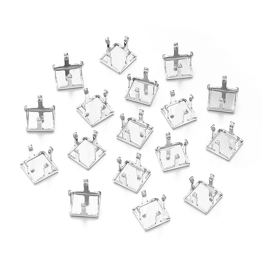 20-100pcs Square Round 4 5 6 7 8 10mm Crystal Glass Cabochons Base Metal Claw Settings Stud Earring Base Cabochon Came Tray