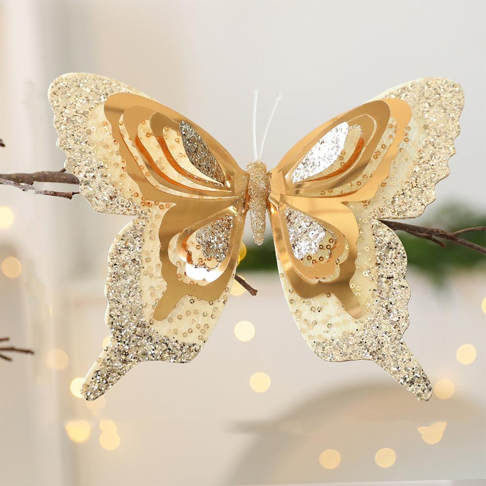 with Clip Christmas Butterfly Pendant Glitter Artificial Butterfly Ornaments  Birthday Party