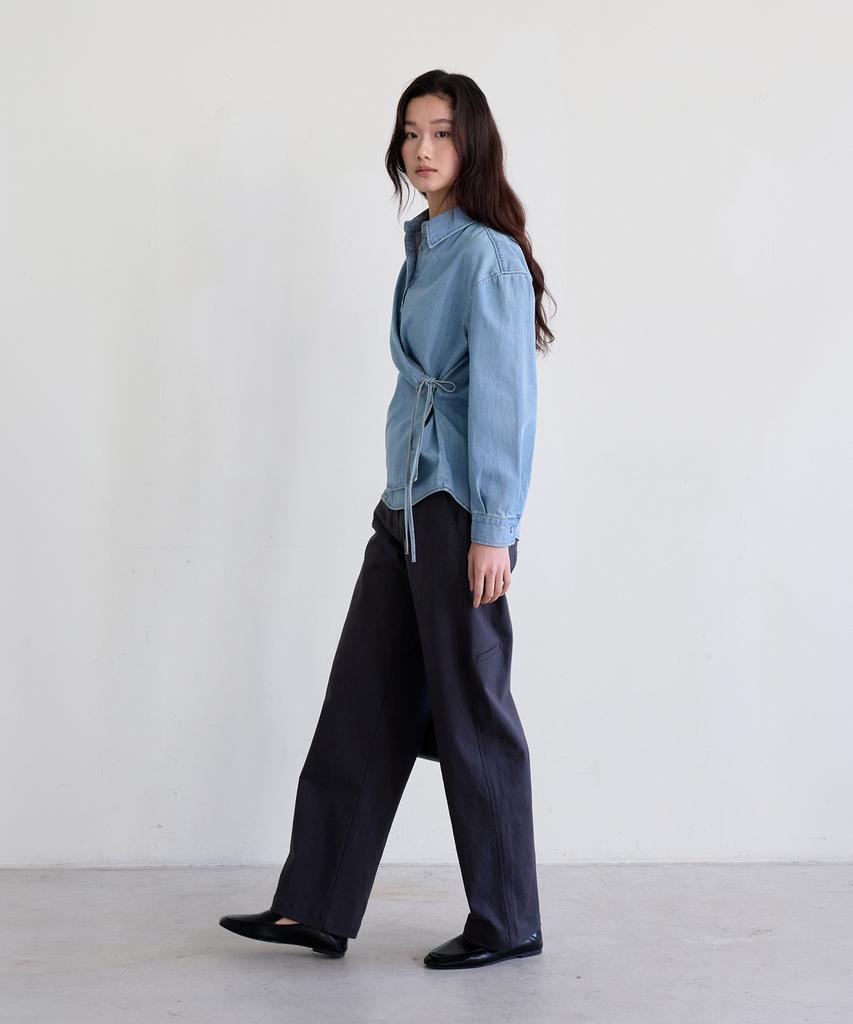 THEELO Strap Detail Denim Blouse (Light Denim)