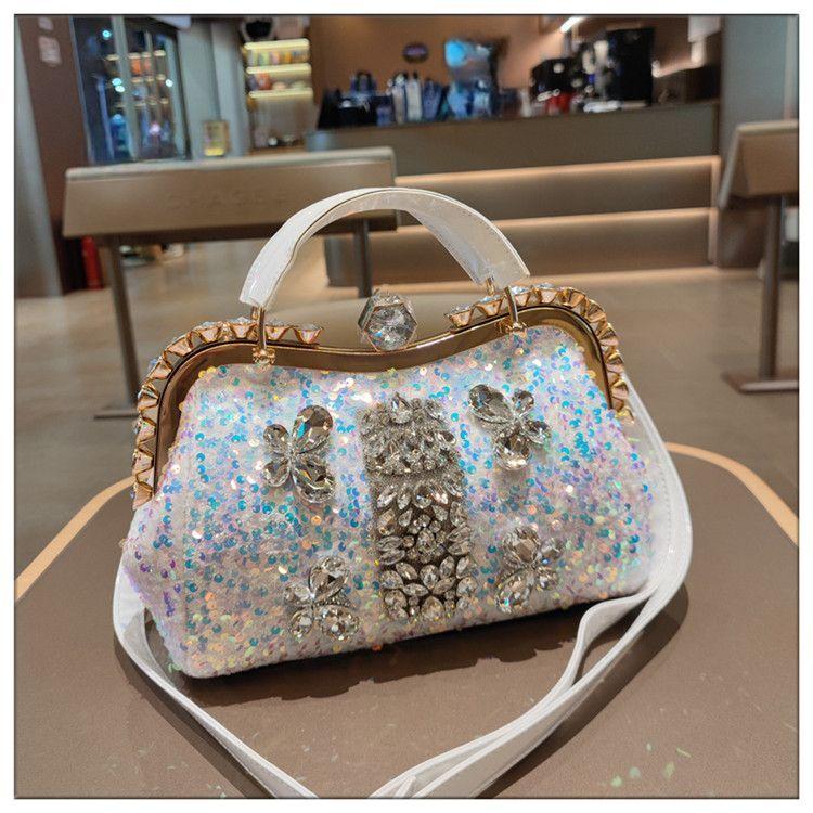Fashionable Large Capacity Single Shoulder Crossbody Sequin Studded Diamond Handbag