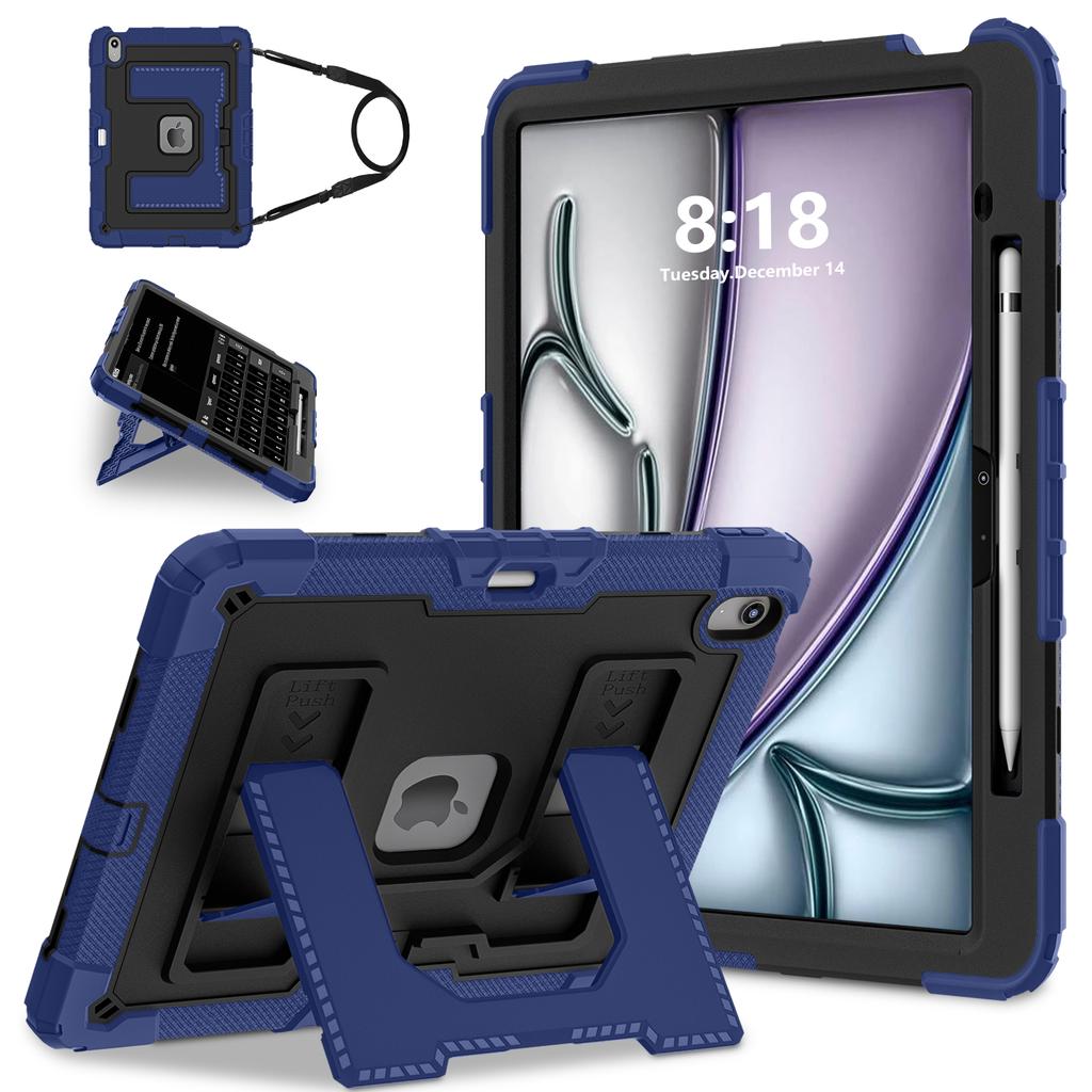 Heavy Duty Shockproof Case for iPad Air 13 11 M4/3/2 Air 4 5 Mini 6 A17 Pro Rugged Protective Cover with Pen Holder/Kickstand