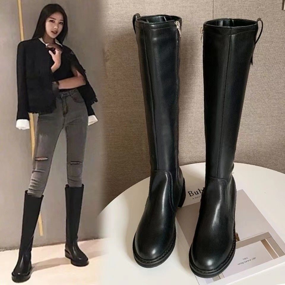 Boots Women's Autumn New Women's Leather Boots 2025 Fashion Versatile Knee Boots Skinny High Waist Knight Boots Single Boots
