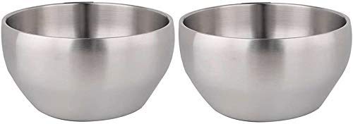 IMEEA Rice Bowls, Stainless Steel, Ramen Bowls, Noodle Bowls for Udon, Soba, and Buckwheat Noodles, Heat-Resistant, Double-Layered, 15.2cm, Set of 2,