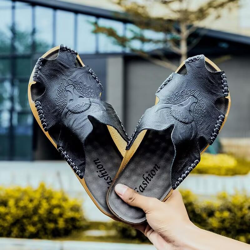 Genuine Leather Mens Slipper for Men Sole Slippers Walk Around Home Summer Man Slippers Luxury 2026 Summer Men's Sandals Slipers