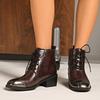 New Booties Autumn Fashion Pointed Toe Lace-Up Waterproof Leather Wear-Resistant Block Heel Single Shoes
