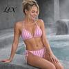 Non-slip Bikini Top 2Pcs/Set Set for Women, Knitted Hollow Fabric Halter Bra with Chest Pad Lightweight Summer Swimwear No Steel Support, Lace-up