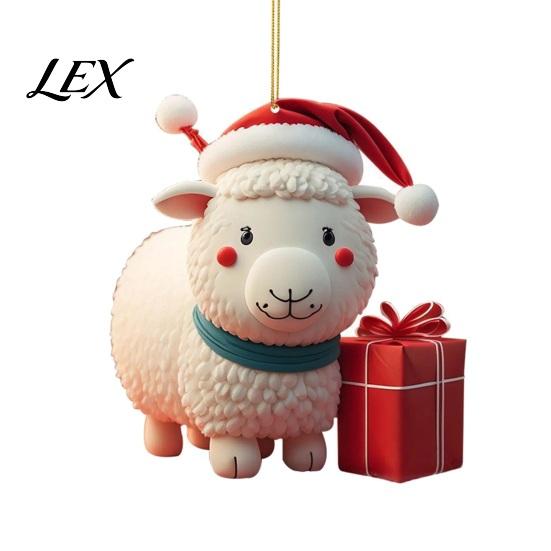 Modern Home Wall Decor 2D Acrylic Goat Christmas Hanging Ornament, 3.15 Inch Farm Animal Xmas Tree Personalized Car Window Charms Decoration for Rear