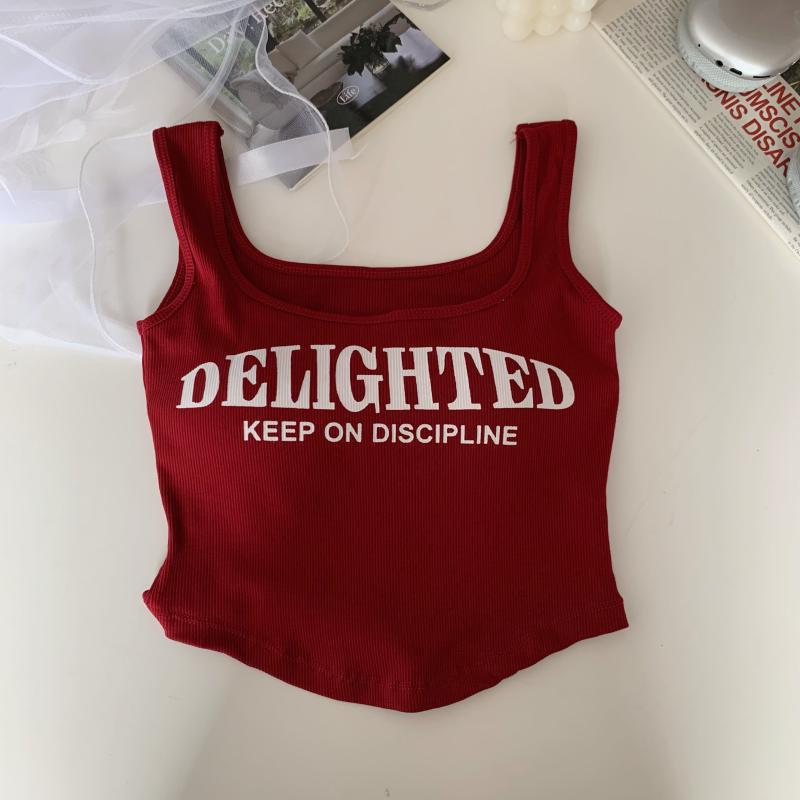 Spicy Girl Sleeveless American Print Camisole Tank Top with Chest Pad - Women's Summer Sport Style