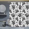1pc Black and white rose patterned shower curtain, polyester fabric, machine washable, with hooks, suitable for bathroom décor.