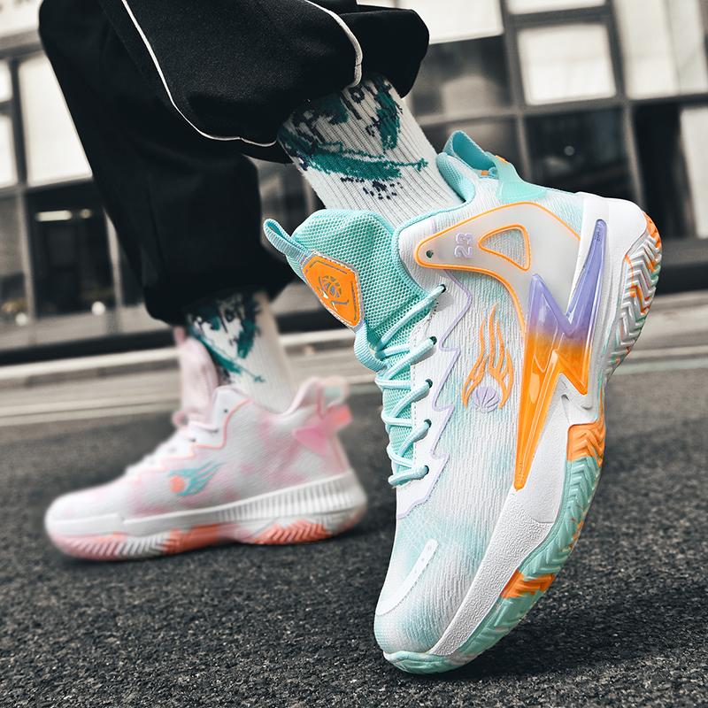 New breathable mandarin duck cushioned rebound basketball shoes male youth students wear actual combat sports shoes