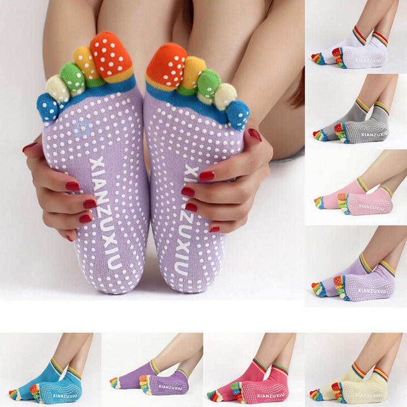 1Pair Anti-Slip Women Ankle Grip Durable Colorful Five Fingers Cotton Yoga Socks