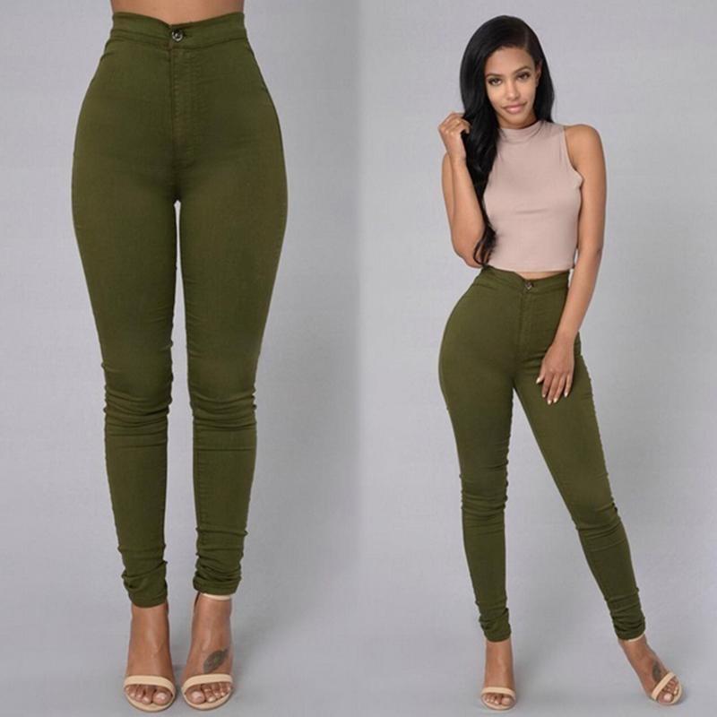 Women's Casual Jeans High Waist Leggings Stretch Skinny Jeans Candy Color Jeans