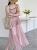 Summer new Korean fluttering design sense cascading ruffle edge suspender dress gentle and long