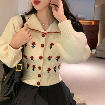 Autumn Winter Embroidered Cardigan Women's Niche Design Sense Chic Knit Jacket Comfortable Versatile Outerwear Top