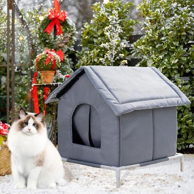 Outdoor Cat House Winter Warmer Enclosed Pet Tent Weatherproof Elevated Stray Cats Shelter  for Indoor Outdoor Cats Small Dogs