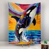 Nature Wall Tapestry Vibrant Pop Art Orca Killer Whale Breaching Rainbow Colorful Impasto Ocean Painting Decor for Living Room Kids Room