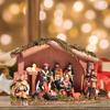 Permanent Religious Birth Manger Display With Oaken Stable And Rosin Figures
