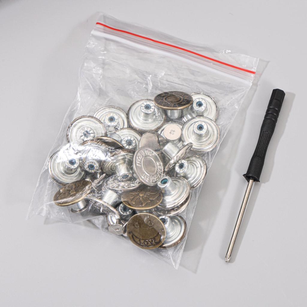 Adjustable No-Sew Detachable Metal Jeans Buttons – Flat Bottom, Nail-Free, Resizes Waistbands Effortlessly