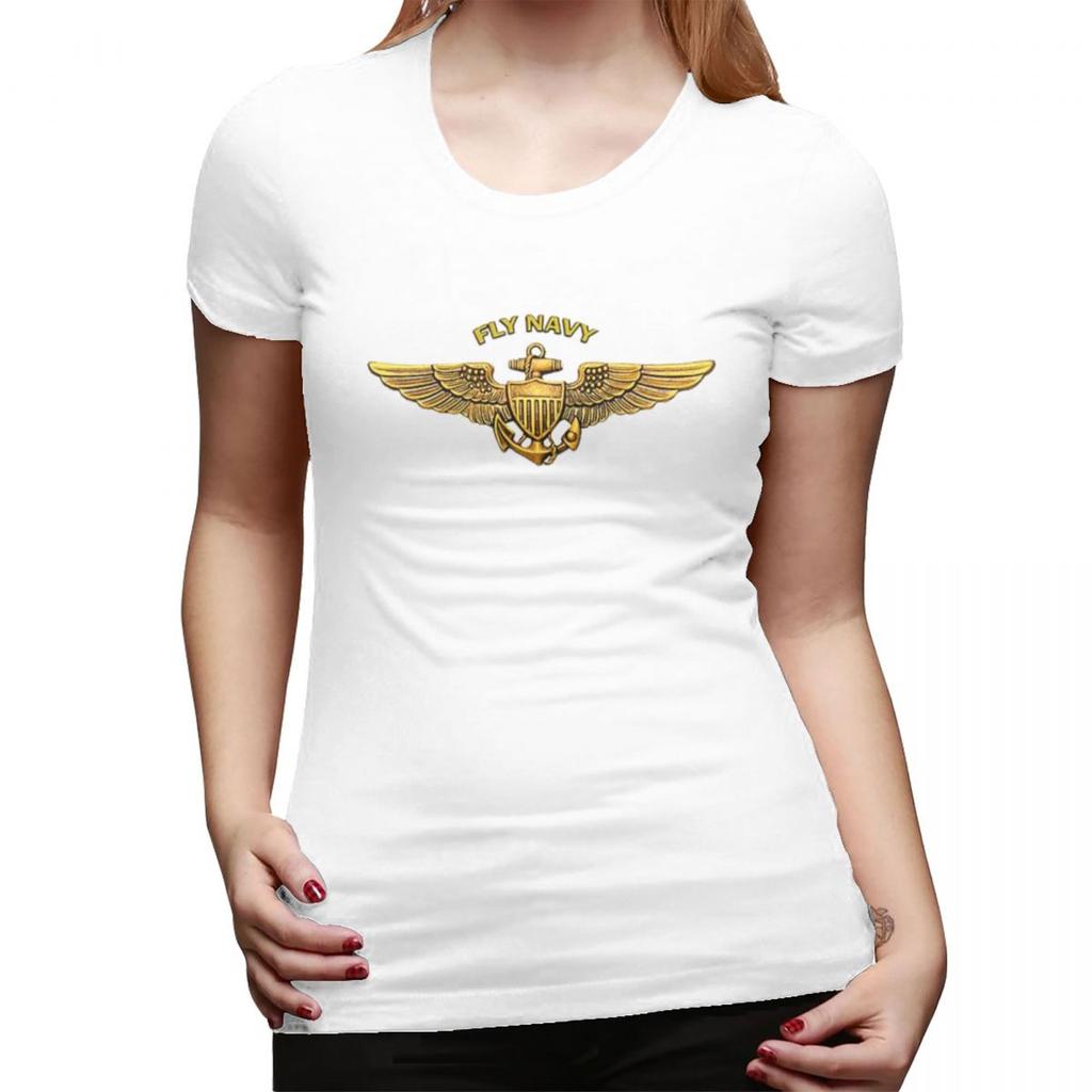 Fly Navy Pilot Wings Cap TShirt for Women ONeck Streetwear T Shirts Womens Tees Short Summer Clothes Tops