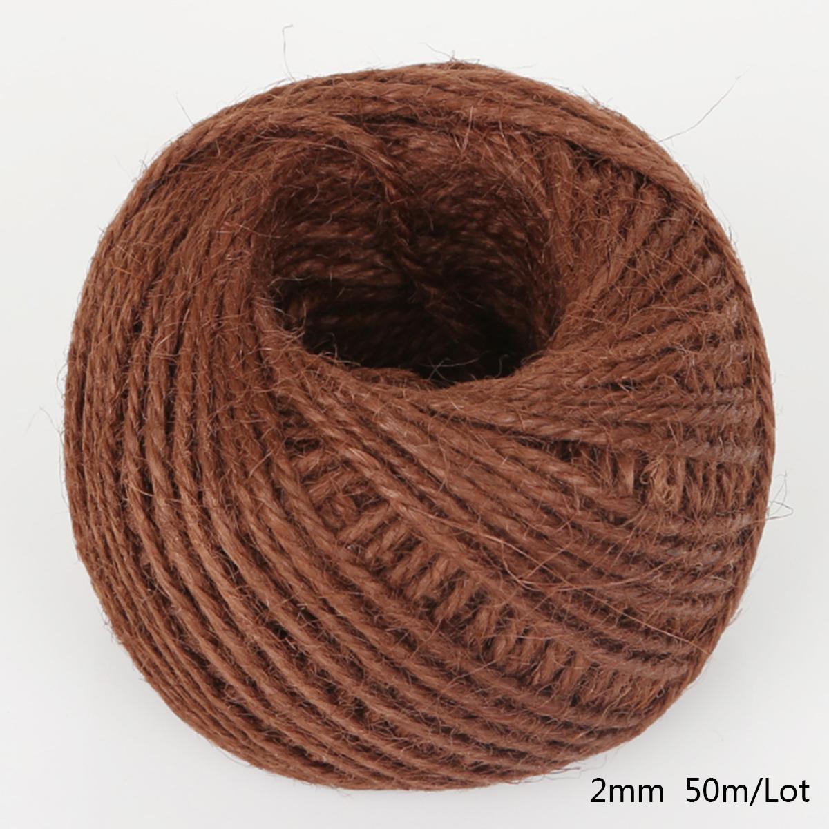

50 метров джутовый шпагат, натуральный сизаль, 2 мм, деревенские бирки, обертка для свадебных украшений, витая веревка, шнур, товары для вечеринок коричневый/глубокий