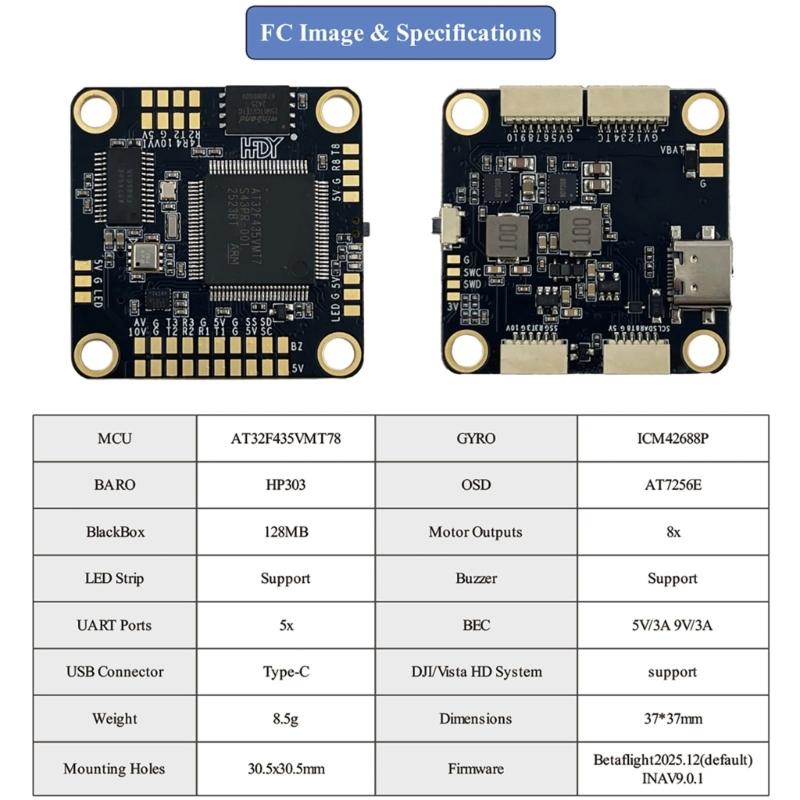 Efficient AT32F435VMT7 Piloting Flight Controller Set For Racing Drones Up To 6S Input