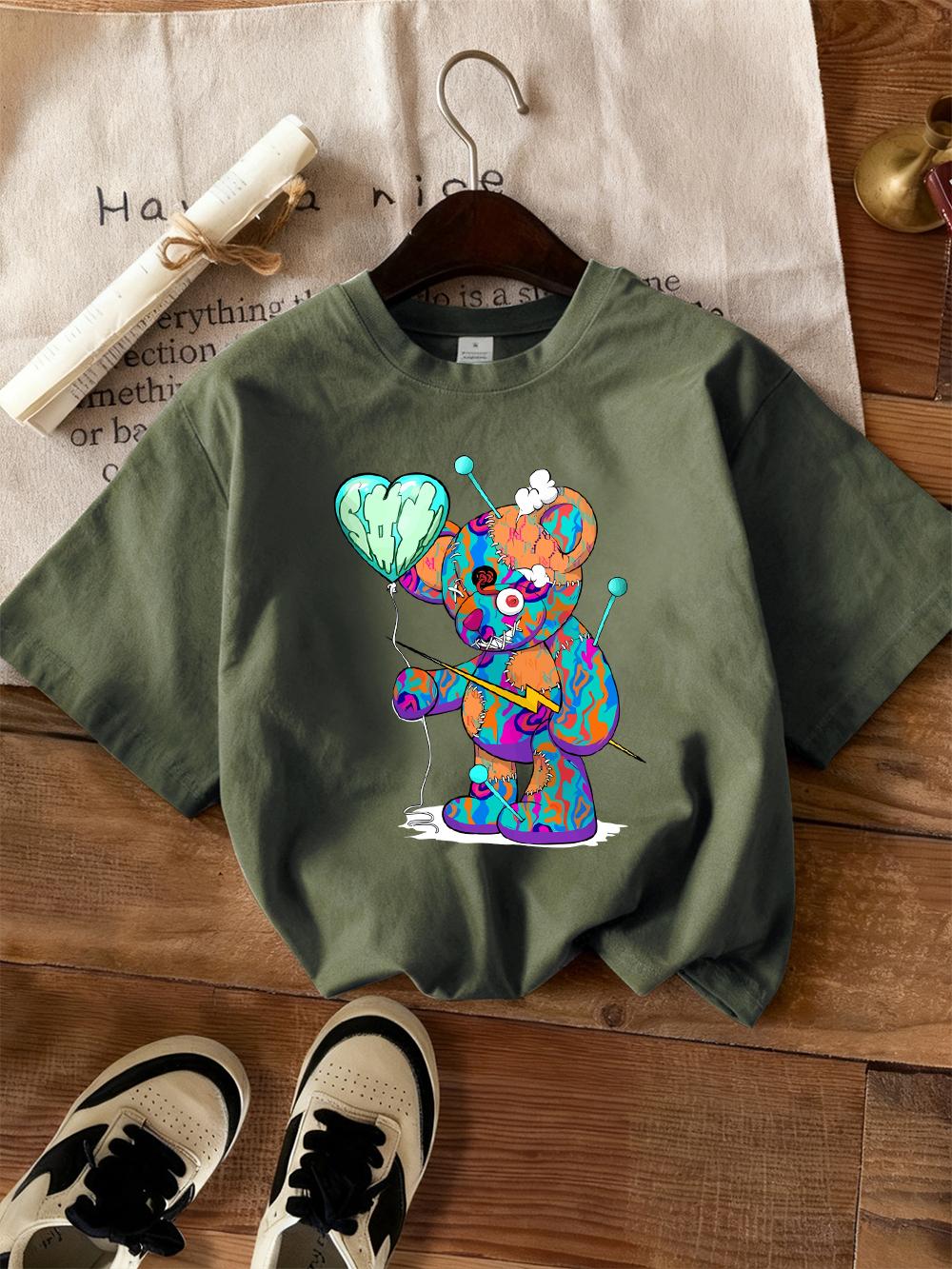 Kawaii Ok Cartoon Bear Graphic Printed TShirts Women Casual Short Sleeve Tops Soft Loose T Shirt Summer ONeck Womans Clothes S